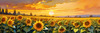 Fields of Sunflowers Facing the Setting Sun with Orange and Yellow Glow