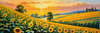 Fields of Sunflowers Facing the Setting Sun with Orange and Yellow Glow