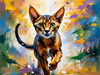 Expressive Abyssinian Cat Art with Fur Ablaze in Passion