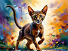 Expressive Abyssinian Cat Art with Fur Ablaze in Passion