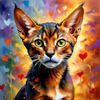 Expressive Abyssinian Cat Art with Fur Ablaze in Passion
