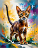 Expressive Abyssinian Cat Art with Fur Ablaze in Passion