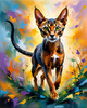 Expressive Abyssinian Cat Art with Fur Ablaze in Passion