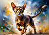 Expressive Abyssinian Cat Art with Fur Ablaze in Passion