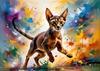Expressive Abyssinian Cat Art with Fur Ablaze in Passion