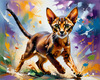 Expressive Abyssinian Cat Art with Fur Ablaze in Passion