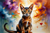 Expressive Abyssinian Cat Art with Fur Ablaze in Passion