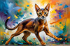 Expressive Abyssinian Cat Art with Fur Ablaze in Passion