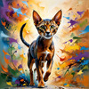 Expressive Abyssinian Cat Art with Fur Ablaze in Passion