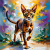 Expressive Abyssinian Cat Art with Fur Ablaze in Passion