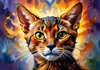 Expressive Abyssinian Cat Art with Fur Ablaze in Passion
