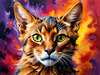 Expressive Abyssinian Cat Art with Fur Ablaze in Passion