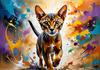 Expressive Abyssinian Cat Art with Fur Ablaze in Passion