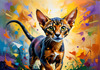 Expressive Abyssinian Cat Art with Fur Ablaze in Passion