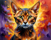 Expressive Abyssinian Cat Art with Fur Ablaze in Passion