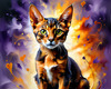 Expressive Abyssinian Cat Art with Fur Ablaze in Passion