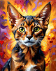 Expressive Abyssinian Cat Art with Fur Ablaze in Passion
