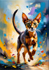 Expressive Abyssinian Cat Art with Fur Ablaze in Passion
