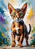 Expressive Abyssinian Cat Art with Fur Ablaze in Passion