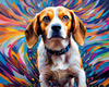 Expressive Beagle with Floppy Ears Against Kaleidoscopic Background Art Print