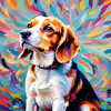 Expressive Beagle with Floppy Ears Against Kaleidoscopic Background Art Print