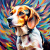 Expressive Beagle with Floppy Ears Against Kaleidoscopic Background Art Print