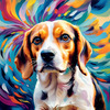 Expressive Beagle with Floppy Ears Against Kaleidoscopic Background Art Print