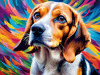 Expressive Beagle with Floppy Ears Against Kaleidoscopic Background Art Print