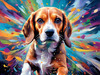 Expressive Beagle with Floppy Ears Against Kaleidoscopic Background Art Print