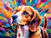 Expressive Beagle with Floppy Ears Against Kaleidoscopic Background Art Print