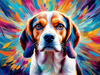 Expressive Beagle with Floppy Ears Against Kaleidoscopic Background Art Print