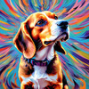 Expressive Beagle with Floppy Ears Against Kaleidoscopic Background Art Print
