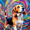 Expressive Beagle with Floppy Ears Against Kaleidoscopic Background Art Print