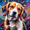 Expressive Beagle with Floppy Ears Against Kaleidoscopic Background Art Print