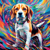 Expressive Beagle with Floppy Ears Against Kaleidoscopic Background Art Print
