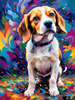 Expressive Beagle with Floppy Ears Against Kaleidoscopic Background Art Print