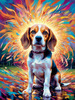 Expressive Beagle with Floppy Ears Against Kaleidoscopic Background Art Print