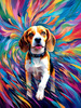 Expressive Beagle with Floppy Ears Against Kaleidoscopic Background Art Print