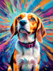 Expressive Beagle with Floppy Ears Against Kaleidoscopic Background Art Print