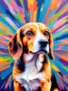 Expressive Beagle with Floppy Ears Against Kaleidoscopic Background Art Print