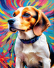 Expressive Beagle with Floppy Ears Against Kaleidoscopic Background Art Print