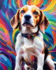 Expressive Beagle with Floppy Ears Against Kaleidoscopic Background Art Print