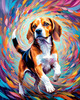 Expressive Beagle with Floppy Ears Against Kaleidoscopic Background Art Print