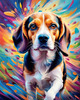 Expressive Beagle with Floppy Ears Against Kaleidoscopic Background Art Print