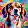 Expressive Beagle with Floppy Ears Against Kaleidoscopic Background Art Print