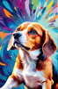 Expressive Beagle with Floppy Ears Against Kaleidoscopic Background Art Print