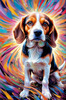Expressive Beagle with Floppy Ears Against Kaleidoscopic Background Art Print