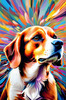Expressive Beagle with Floppy Ears Against Kaleidoscopic Background Art Print
