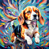 Expressive Beagle with Floppy Ears Against Kaleidoscopic Background Art Print