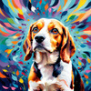 Expressive Beagle with Floppy Ears Against Kaleidoscopic Background Art Print